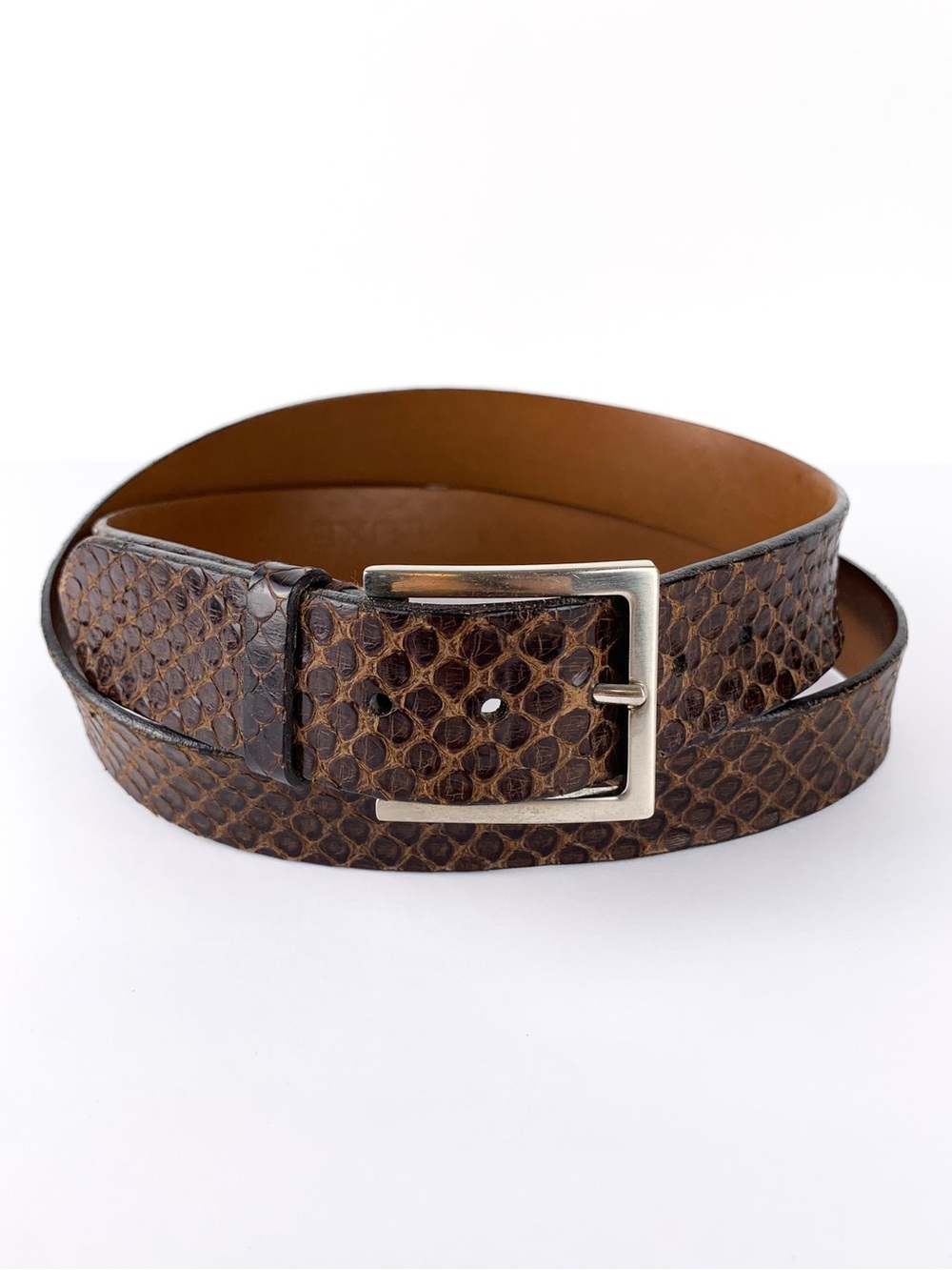 Genuine anaconda snakeskin belt by Trafalgar Luxe brown with brass buckle sz 42